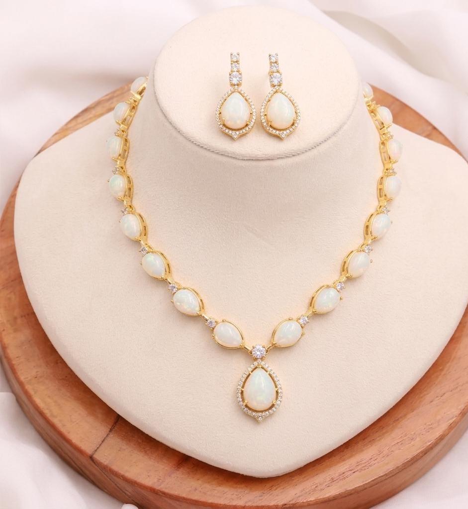 Mother of Pearl Jewelry Set White Gold Finish Necklace MOP Teardrop Earrings Wedding Jewelry Pearl Necklace Set Gift for Women