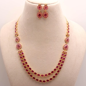 2 Layer Ruby Necklace, Layered Red Gemstone Necklace, 22K Gold Plated Necklace, Dainty Layering Jewelry, July Birthstone Gift for Her