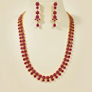Long Ruby Haar Necklace 22k Gold Plated Necklace Wedding jewelry, Long Haram Necklace