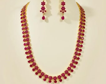 Long Ruby Haar Necklace 22k Gold Plated Necklace Wedding jewelry, Long Haram Necklace
