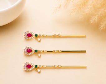 22k Gold Plated Krishna Flute: Laddu Gopal Bansuri with CZ Stones