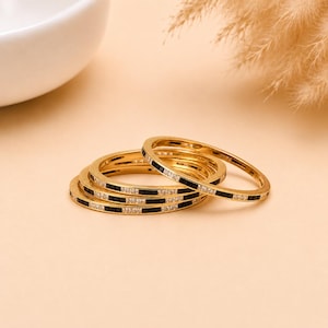 Black Onyx and CZ Stone Gold Plated Bangles Set | Handmade Indian Kada | Elegant Ethnic Jewelry set of 4 | Bridal Bangles | Gift For Her