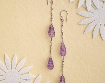 Gilded Purple: Gold-Plated Long Earrings - Exquisite Drops of Amethyst