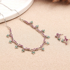 Real Ruby Emerald Choker Necklace Set | Floral Gemstone Bridal Jewelry | Ruby Necklace with Earrings | Wedding Jewelry | Gift for Women