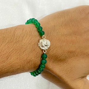 Sterling Silver Ganesha Bracelet: Green Onyx Hindu God Jewelry