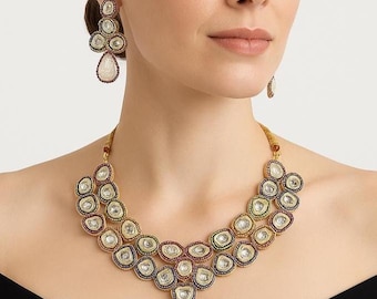 Multicolor Kundan Necklace Set | Gold Plated Polki Choker |Bridal Wedding Jewelry | Traditional Ethnic Statement Necklace Set |Gift For Her