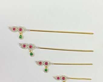 Gold Plated Krishna Flute | Ruby & Emerald Deity Accessories | flute Bal Gopal Bansi |  Handmade Lord Krishna | Gift For Her