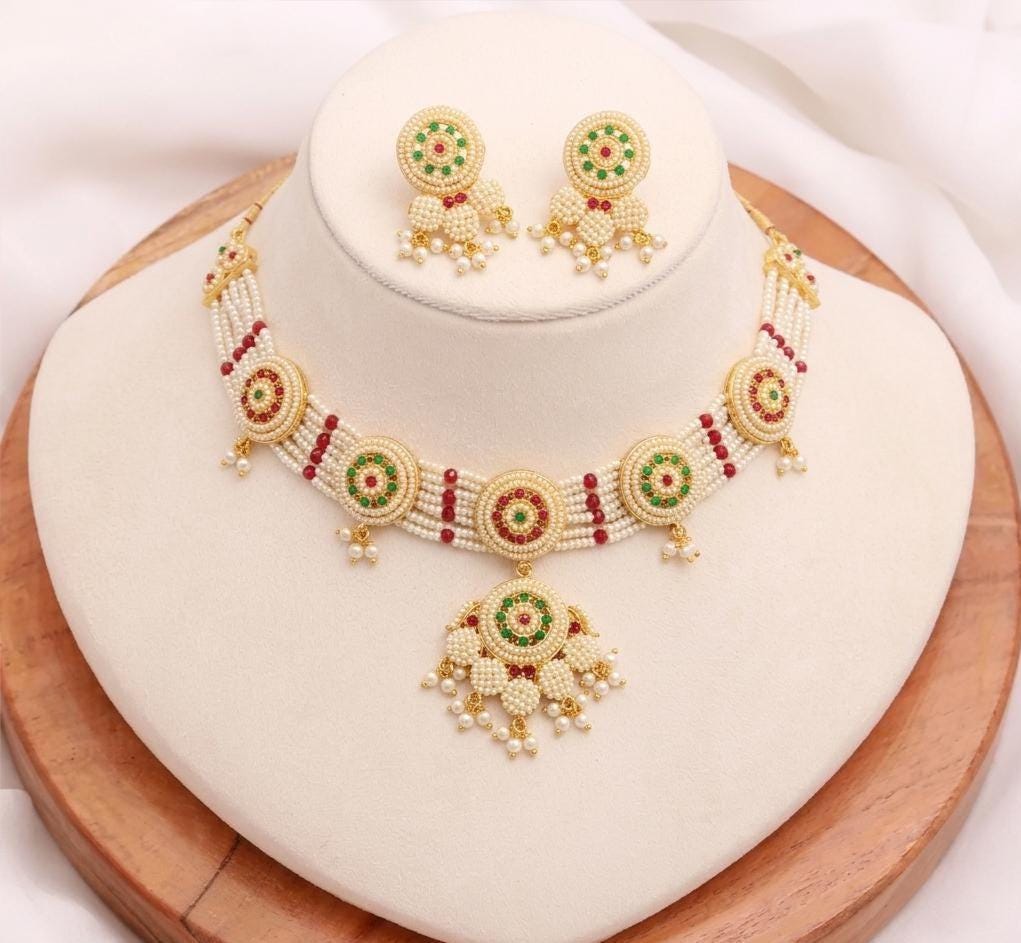 Premium Pearl Indian Wedding Choker Necklace Set | Heavy Designer