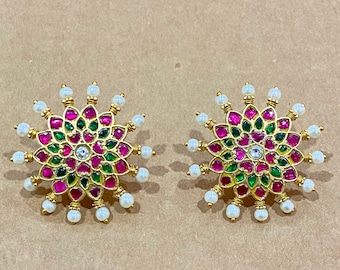 Gold Polki Stud Earrings | Kundan Stud Earrings | Kundan Jewelry | Handmade Gold Stud Earrings | Traditional Jewelry | Gift for Her