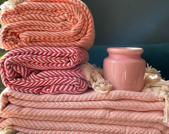 Handwoven Turkish Cotton Throw Blanket – Boho Farmhouse Decor,father’s day gift
