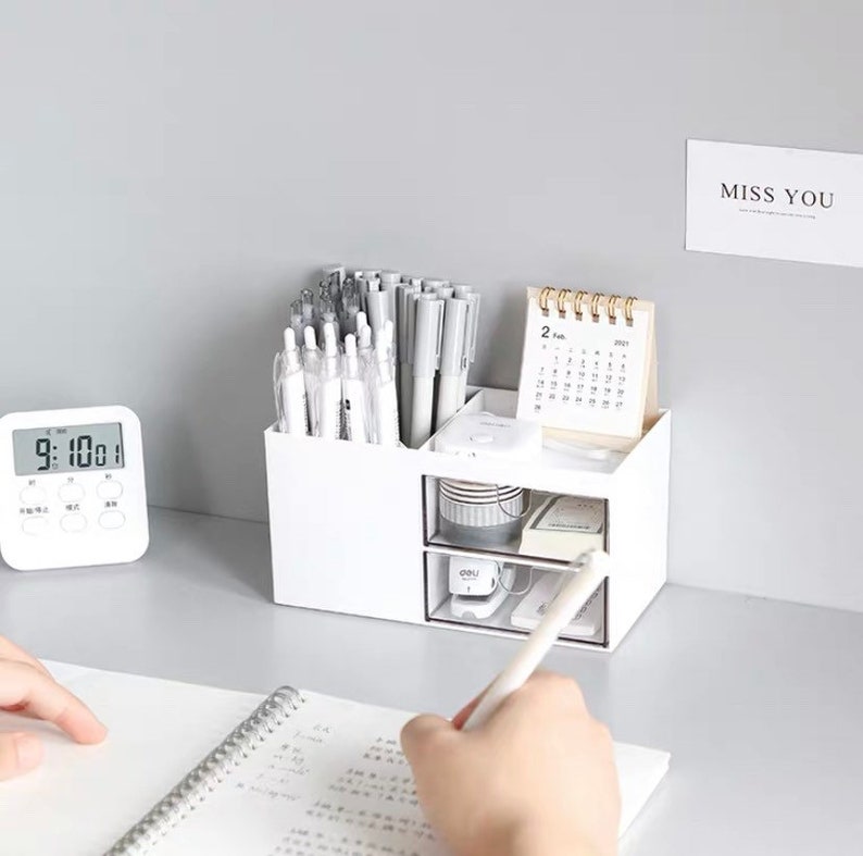 Aesthetic Desk Organizer Kawaii White Desk Organizer Cute image 2
