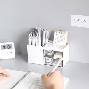 Aesthetic Desk Organizer, Kawaii White Desk Organizer, Cute Stationery Storage, White Aesthetic Desk Organizer, Pencil Holder