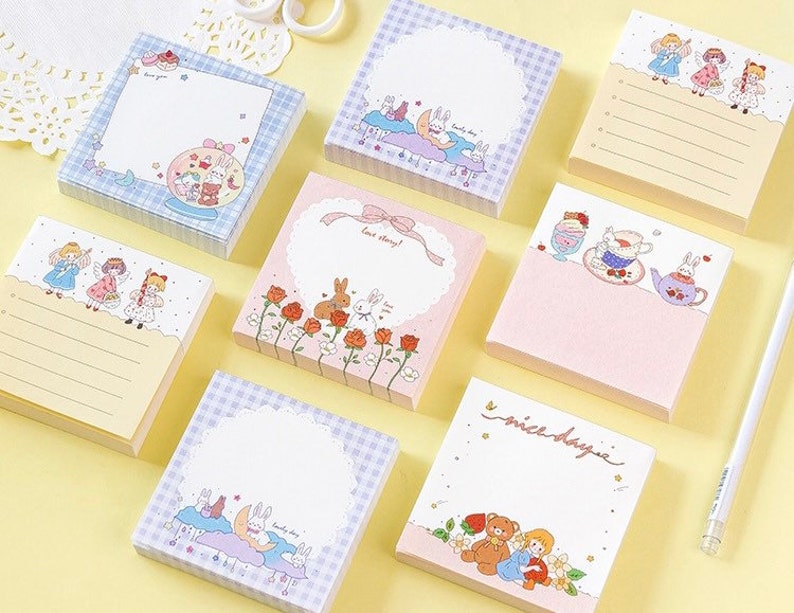 100pcs Cute Memo Pads Kawaii Notepads Set Cute Stickers Etsy