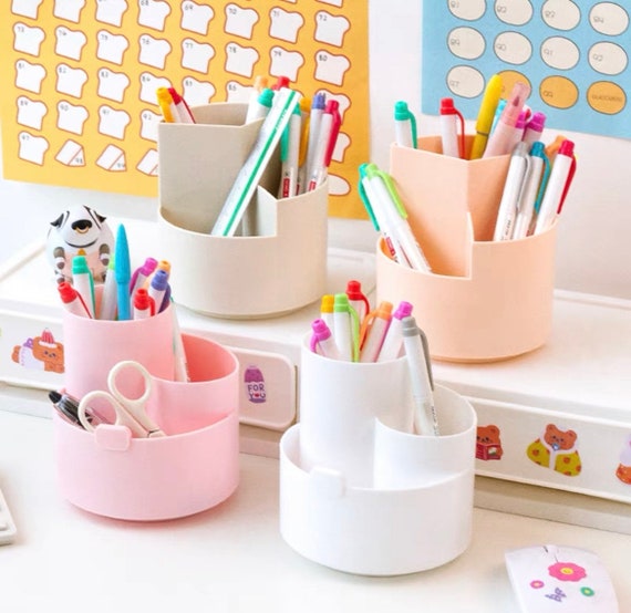 Cute Desk Organizer, Kawaii Pink Pencil Holder, Cartoon Stationery Storage,  White Aesthetic Pencil Organizer, FREE STICKER SHEET 