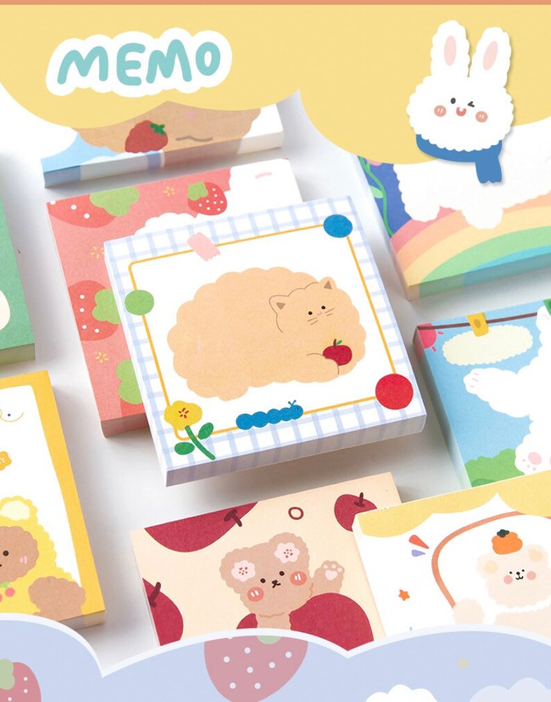 100pcs Cute Memo Pads Kawaii Notepads Set Cute Stickers Etsy