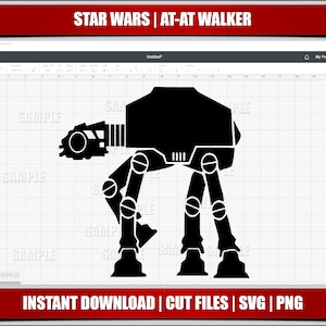 May include: A black silhouette of an AT-AT Walker from Star Wars. The walker is a four-legged vehicle with a large, rectangular body and a long neck.