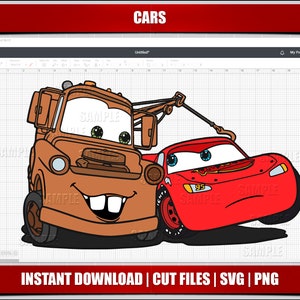cars svg png clipart, lighting mcqueen instant download, for cricut silhouette cut files, tow mater, digital printable cars cartoon cars svg