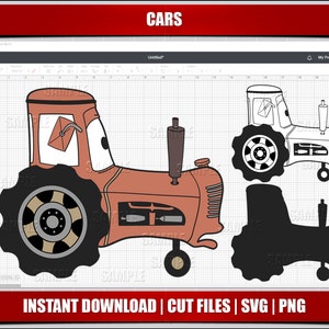 tractors svg cars svg png clipart, lighting mcqueen instant download, for cricut silhouette cut files, digital printable cars cartoon svg