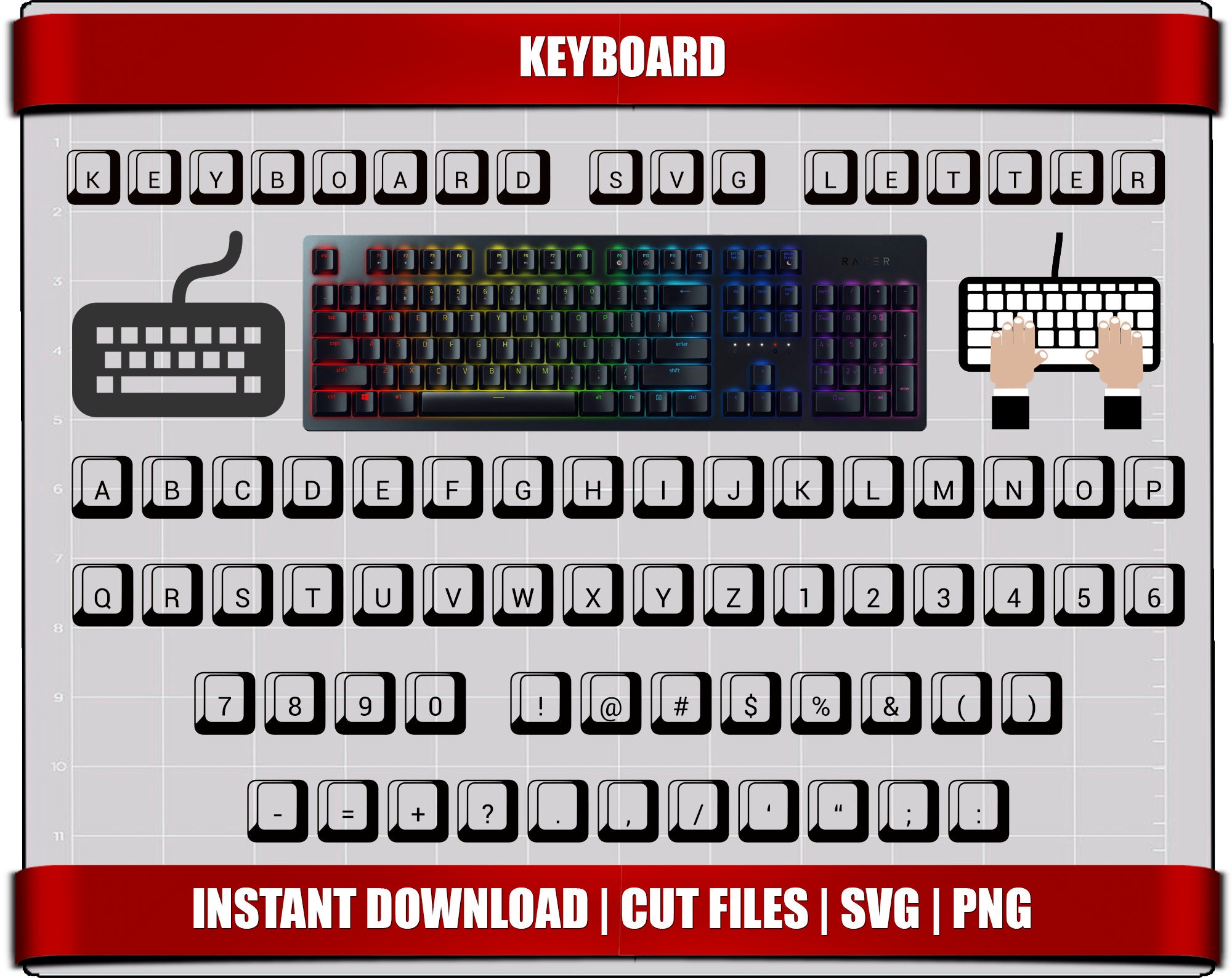 keyboard font svg cut files letters alphabet keyboard digital etsy