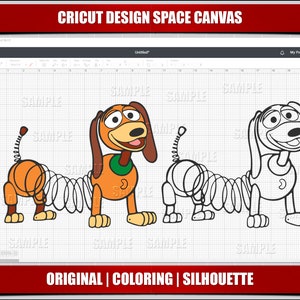 Puede incluir: Un dise&ntilde;o digital de Slinky Dog de la franquicia de pel&iacute;culas Toy Story. El dise&ntilde;o se muestra en dos versiones: una versi&oacute;n a color y una versi&oacute;n de contorno en blanco y negro. El texto "ORIGINAL | COLORING | SILHOUETTE" se muestra debajo del dise&ntilde;o.