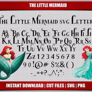 The little mermaid svg font letters alphabet, little mermaid birthday party digital printable svg alphabet letters clipart instant download