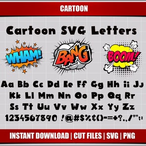 cartoon font svg cut files letters alphabet, comical cartoon font svg digital printable cutting svg font instant download clipart font svg