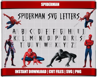 spiderman font svg cut files letters alphabet, spiderman birthday party digital printable instant download clipart spiderman svg font cut