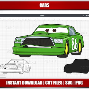 cars svg png clipart, lighting mcqueen instant download, for cricut silhouette cut files chick hicks digital printable cars cartoon cars svg
