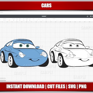 sally svg, cars svg png clipart, lighting mcqueen instant download, for cricut silhouette cut files, digital printable cars cartoon cars svg