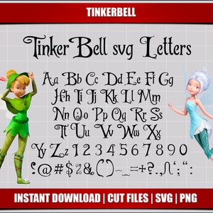 Tinkerbell font svg cut files letters alphabet, tinkerbell birthday party digital printable tinkerbell svg font instant download cutting svg