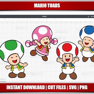 Mario svg, Kröte svg Pilz svg png Clipart, Mario Geburtstag Cricut Cut Dateien, Silhouette Schnittdateien, sofortiger Download, digital druckbar,