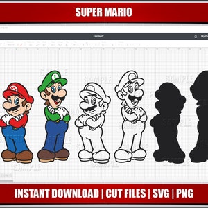 Mario SVG, Mario PNG clipart, Luigi SVG Mario Birthday SVG pour les fichiers de découpe Cricut, fichiers de découpe de silhouette, téléchargement instantané, imprimable numériquement,
