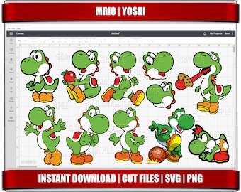 Yoshi SVG, Mario PNG Clipart, Archivos de corte de cumpleaños (Descarga digital)
