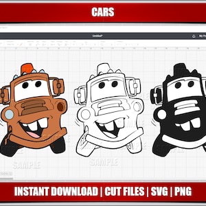 cars svg png clipart, lighting mcqueen instant download, for cricut silhouette cut files, tow mater, digital printable cars cartoon cars svg