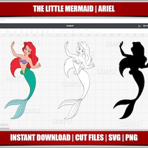 sirenita svg, ariel svg, sirenita clipart, fiesta de cumpleaños, vinilo imprimible digital svg corte cricut descarga instantánea corte svg png