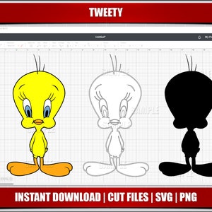 tweety svg, tweety clipart, tweety png, instant download, cricut cut files, silhouette cut files, tweety birthday party, digital printable