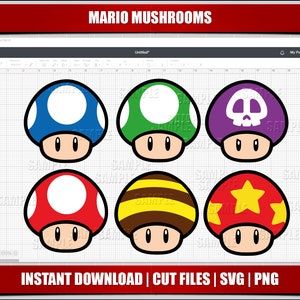 Mario svg, paddestoel svg png clipart, luigi svg mario verjaardag cricut gesneden bestanden, silhouet snijden bestanden, instant download, digitale afdrukbare