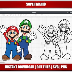 mario svg, mario png clipart, luigi svg mario geburtstag svg für cricut cut files, silhouette cut files, sofort download, digital printable,