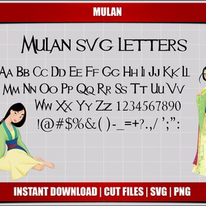 Font Mulan SVG lettere alfabeto, file di taglio Mulan festa di compleanno file di taglio SVG stampabili digitali download istantaneo font Mulan SVG Mulan