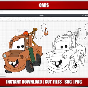 cars svg png clipart, lighting mcqueen instant download, for cricut silhouette cut files, tow mater, digital printable cars cartoon cars svg