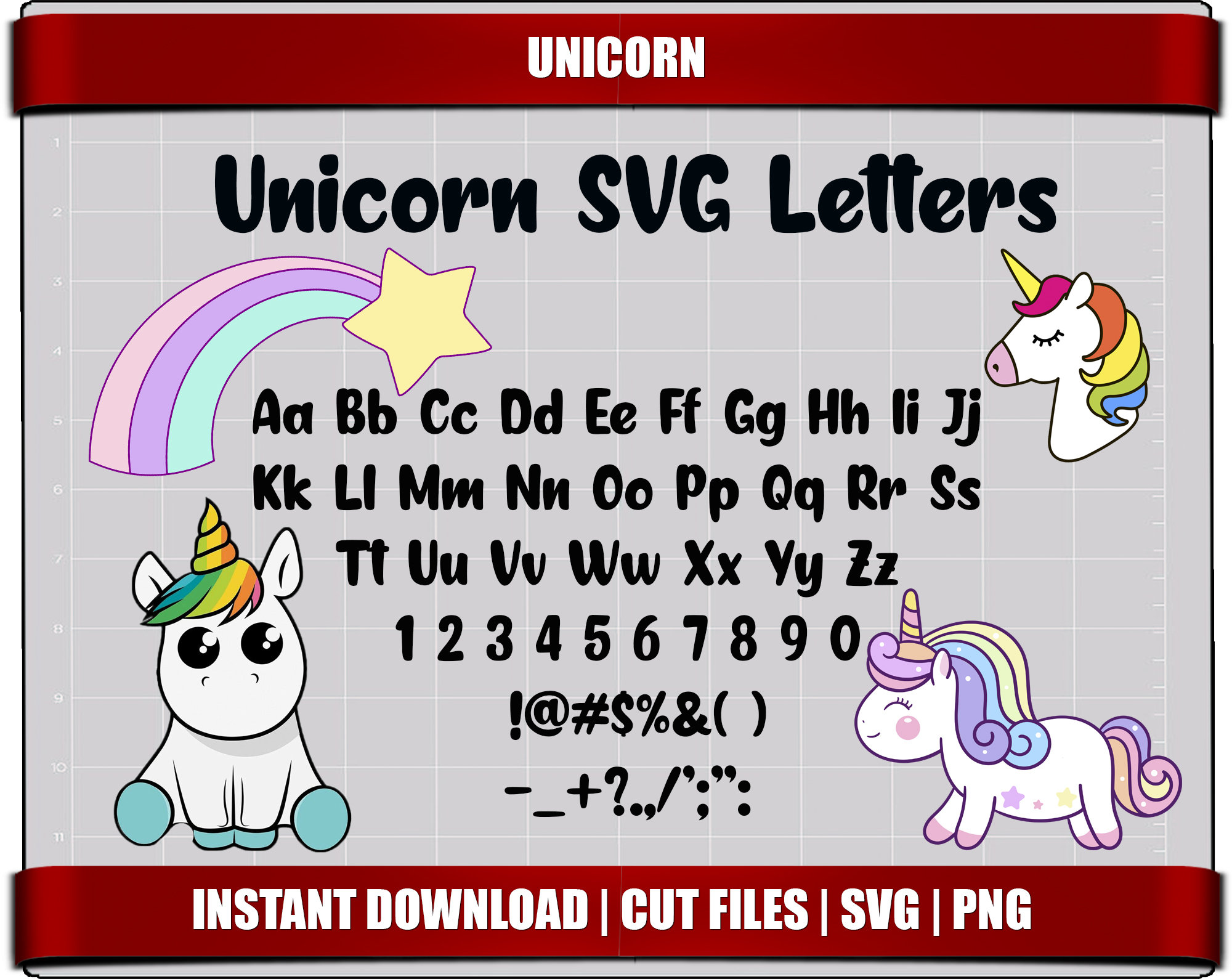 Unicorn font svg cut files letters alphabet unicorn digital | Etsy