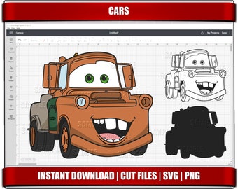 tow mater svg cars svg png clipart, lighting mcqueen instant download, for cricut silhouette cut files, digital printable cars cartoon cars