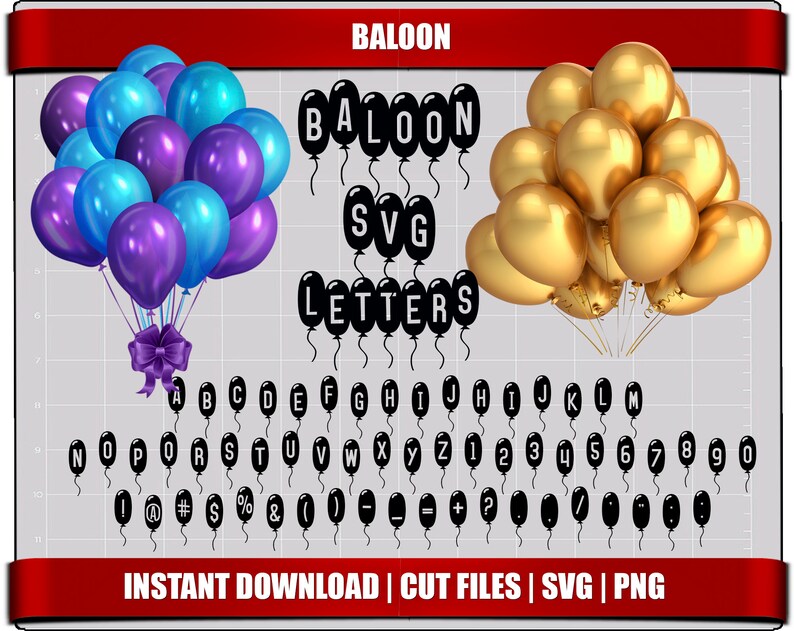 Balloon svg letters alphabet balloon digital stamp printable | Etsy