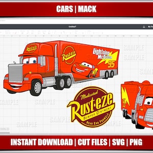 mack svg cars svg png clipart, lighting mcqueen instant download, for cricut silhouette cut files, digital printable cars cartoon cars svg