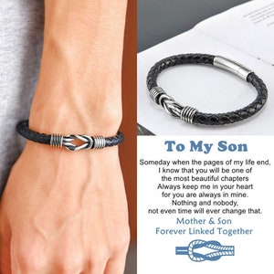 To My Son Infinity Knot Leather Bracelet, Forever Linked Together Bracelet, Mens Cuff Bracelet, Gift from Mom, Birthday Gift, Christmas Gift