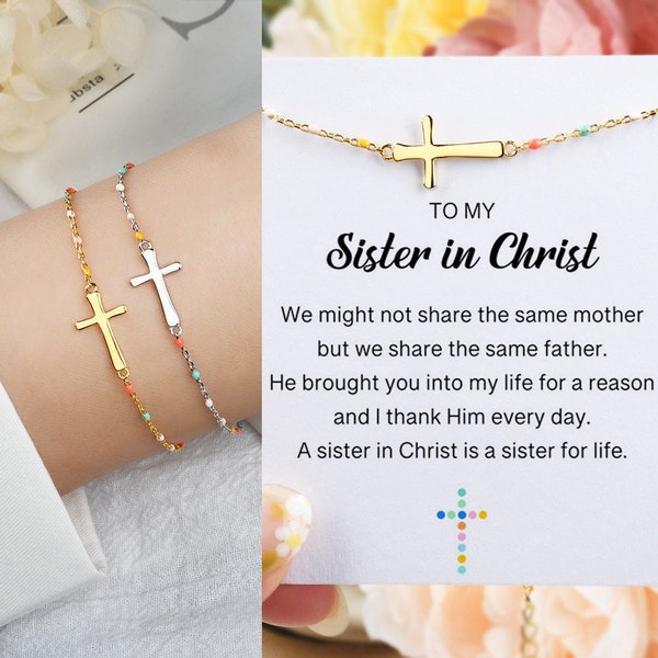 To My Sister In Christ Cross Bracelet, Sterling Silver Enamel Bracelet, Friendship Boho Bracelet, Religious Christian Gift, Birthday Gift