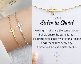 To My Sister In Christ Cross Bracelet, Sterling Silver Enamel Bracelet, Friendship Boho Bracelet, Religious Christian Gift, Birthday Gift