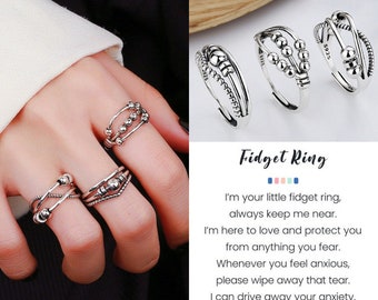 Sterling Silver Spinning Fidget Ring, Anxiety Beads Band Ring Women, Daughter Gift from Mom, Birthday Gift, Friendship Gift, Christmas Gift