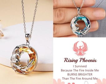 For Daughter S925 The Fire Inside You Burns Brighter Phoenix Crystal Necklace, Birthday Gift from Mom, Sister Gift, Inspiration Rebirth Gift