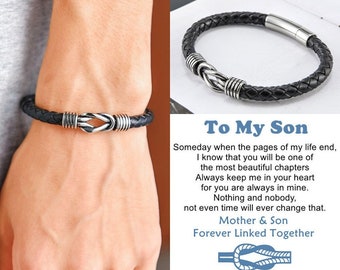 To My Son Infinity Knot Leather Bracelet, Forever Linked Together Bracelet, Mens Cuff Bracelet, Gift from Mom, Birthday Gift, Christmas Gift